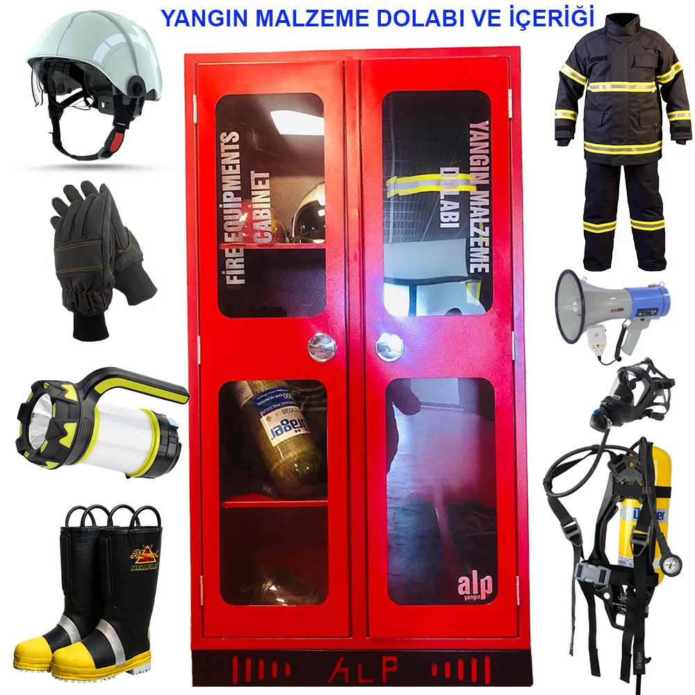Yangın Malzeme Dolabı-İtfaiyeci Dolabı 4 Bölmeli-Teçhizat Dolabı-Çift Kapaklı